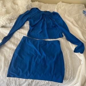 Vibrant Blue Mini Pencil Skirt Set for Casual Outings